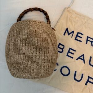 Clare V Tan Woven Shoulder Bag with Bamboo Handle